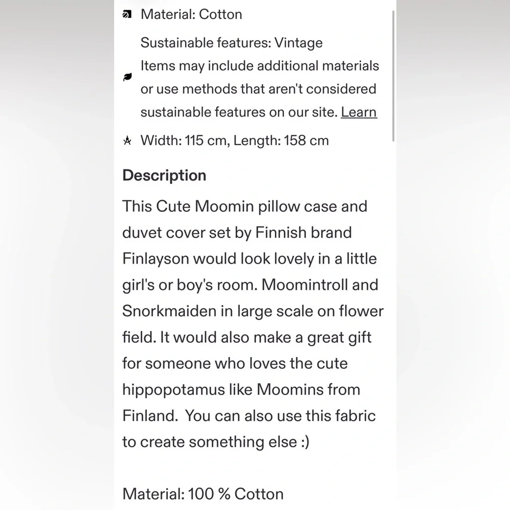 Moomin Pillow Case and Duvet cover Set by Finlayson with Moomintroll Snorkmaiden